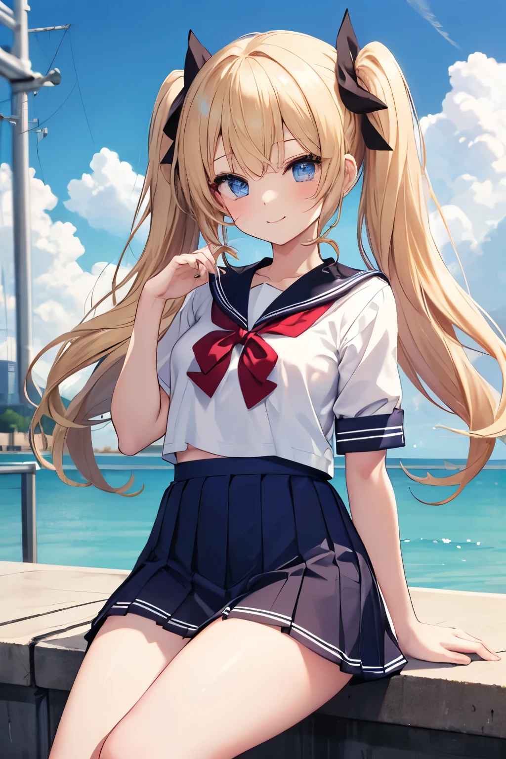 Blonde、Blue Eyes、girl、Small breasts、Twin tails、、girl、Small breasts、Lolita、Bright smile、Looks about 15 years old、Petan Musume、short、目のhighlight、Sexy thighs、School、Short-sleeved sailor suit、mini skirt、Your eyes are so beautiful、highlight