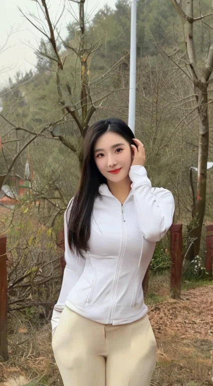 araffe woman in white jacket and tan pants posing for a picture, smooth white tight clothes suit, gorgeous chinese model, xintong chen, chinese girl, full body xianxia, korean girl, wenfei ye, beautiful south korean woman, in white clothes, gorgeous young korean woman, a young asian woman, chengyou liu, xision wu, beautiful asian girl