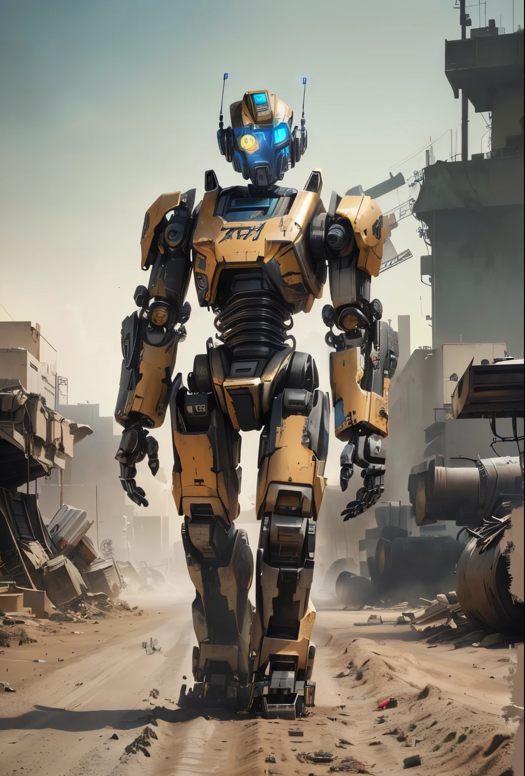 arafed robot standing in a dirty area with a lot of junk, full body robot with human mask, mech robot futuristic, portrait of a futuristic robot, robot made of truck parts, futuristic robot, humanoid robot, chappie the robot, robotic, robotical, scifi robots, humanoid robots, robot in construction, futuristic robots, war robot, metal robots