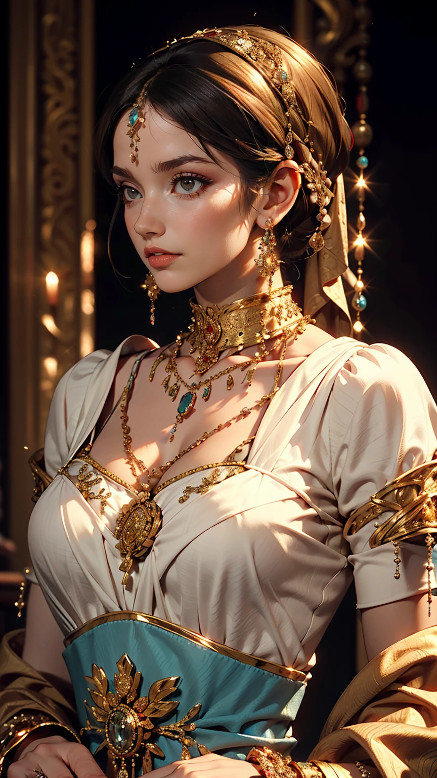 Portraits of the most beautiful chaotic forms, elegance, Fauvist design, bright colors, romanticism, by James Jean, Roby Dwi Antono, Ross Tran, Francis Bacon, Michal Mraz, Adrian Ghenie, Petra Cortright, Gerhard Richter, Takato, Yamamoto, Ashley Wood, Atmosphere, Trends on ArtStation. 8K masterpiece. (Alphonse Mucha Style:1.2), 3D Render, CGI, Symetrical, Octane Render, 35mm, Bokeh, 9:16, (Intricate Details:1.12), HDR, (Intricate Details, Hyperdetailed:1.15), (Natural Skin Texture, Hyperrealism, Soft Light, Sharp:1.5), rimlight, low, glowing, diamond crown, thigh