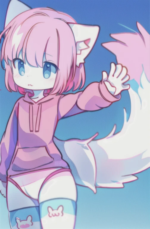 anime boy with a pink shirt and white crotch, and a pink cat, fursona!!!!, female furry mini cute style, cute anime catboy, furry fursona, furry art!!!, holo is a wolf girl, furry furaffinity, fursona art, nyaruko-san, female fursona, nekomimi, anime catboy, fursona commission, solo, thick_thighs, Full body image, zoomed out slightly.