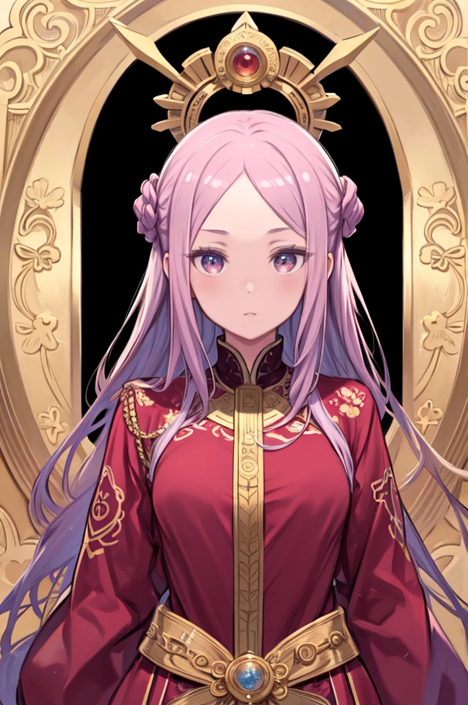 (Absurd, High resolution, Super detailed), One girl, Zodiac sign - Aries Goddess , alone, mature, Baroque, Long dress, Long sleeve, elegant, colorful, Most detailed, Upper Body , Sunset Hair . Eye of Fire . Brave, Selfish, Productive, The face of an enterprising humanitarian .