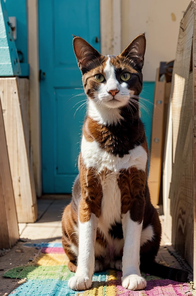 imagen de un gato pintado con colores que llamen la atencion