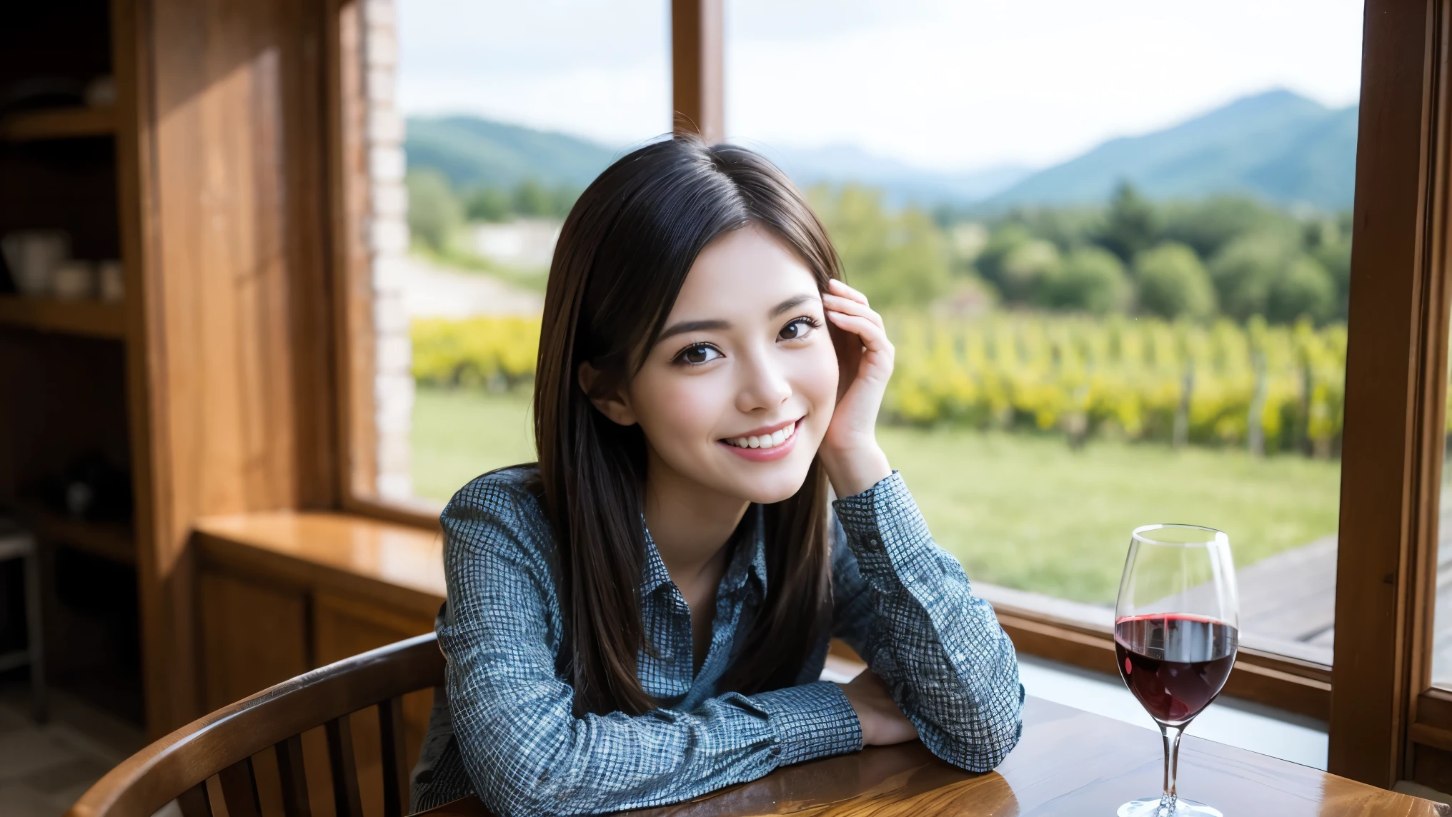 ((highest quality、8k、masterpiece:1.3))、1 male、1 female、Couple、Spouse、Couple、The body is slim、((Bob Hale、Straight hair:1.2)), (Realistic, Intricate details:1.2), テーブルの上のwine glass、Shine light on your face、 Amazing view of the sunset sky and clouds、Amazing mountain views、A bright smile、The wonderfulness of smile、Bright image、The beauty of wine, Beautiful Face, blue eyes, The light shines on your face, Blushing, short hair,Bright Face、 (Age 37), 39 years old, red wine 、Appetizers、Italian food、Wine bottle、Champagne、sparkling wine、Two beauties、Brown Hair、Shortcuts、Long sleeve shirt、dress、Pretty Woman 1, (slimな顔), (The body is slim), (Brown Hair), (Shortcuts), cheeks turn a little red,Attractive beauty、restaurant, In a prominent place (From the waist up) Nova Frog Style, actress, model, Upper Body, White wine, slim, wine glass, 中央に置かれたwine glass, smile, (smile: 1.15), Beautiful fine grain, Depth f/2,saturation, High Contrast, Strong light and shadow,Moist Body:1.5、3D texture、Delicate eyes、Brown Hair、The hair is very shiny、