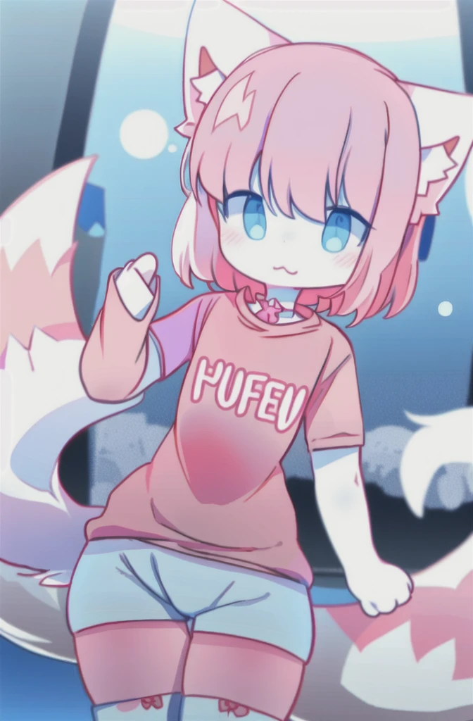anime boy with a pink shirt, half nude, and a pink cat, fursona!!!!, female furry mini cute style, cute anime catboy, furry fursona, furry art!!!, holo is a wolf girl, furry furaffinity, fursona art, nyaruko-san, female fursona, nekomimi, anime catboy, fursona commission, solo, thick_thighs, midriff