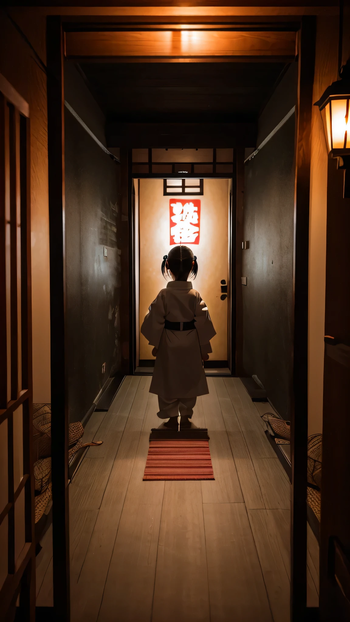 Dimly lit room Zashiki Doji Horror child seiza front