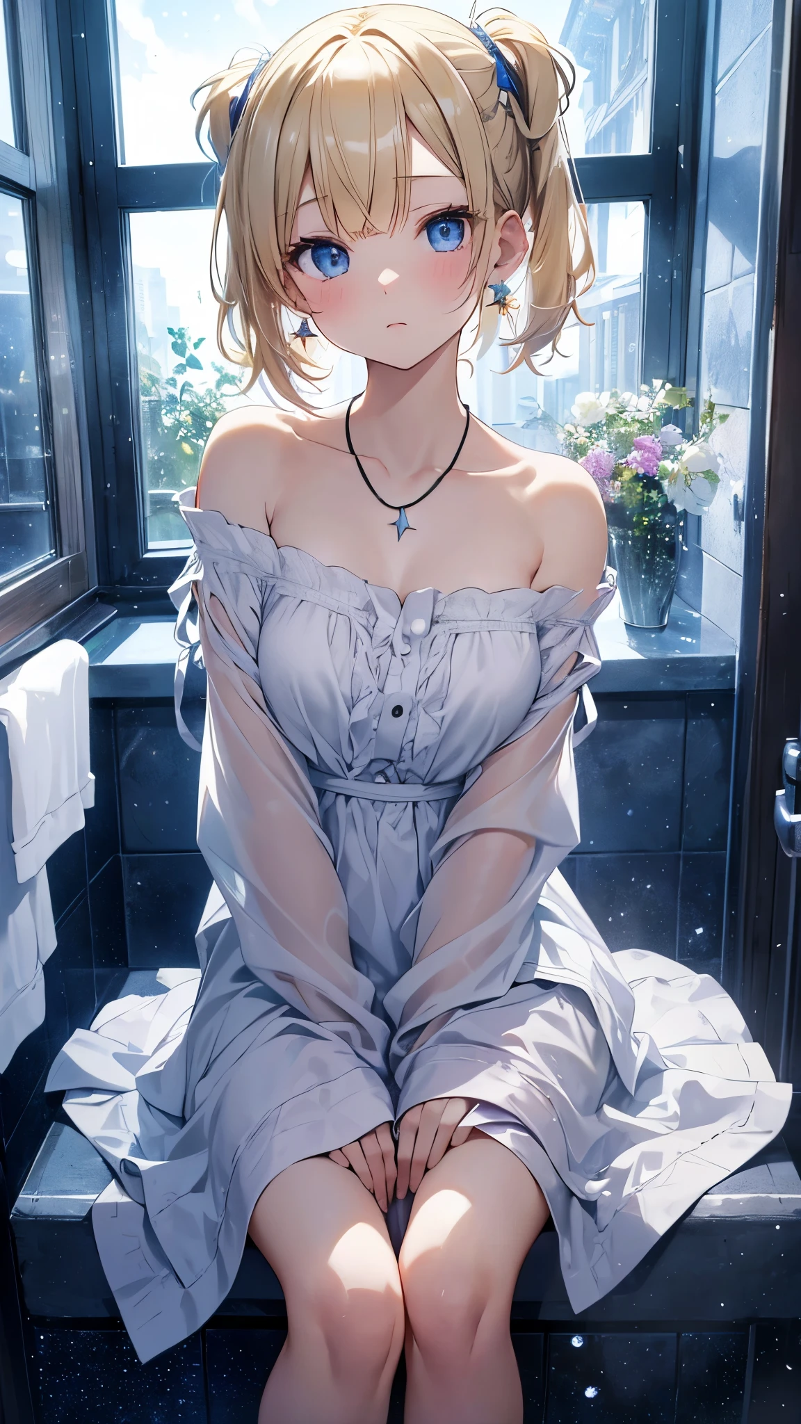 17 years old Women, ((Blonde)), ((Blue eyes)), ((Short hair)), ((Full Body)), in a small smoky room illuminated by the sunset, posing sexy in a transparent black negligee