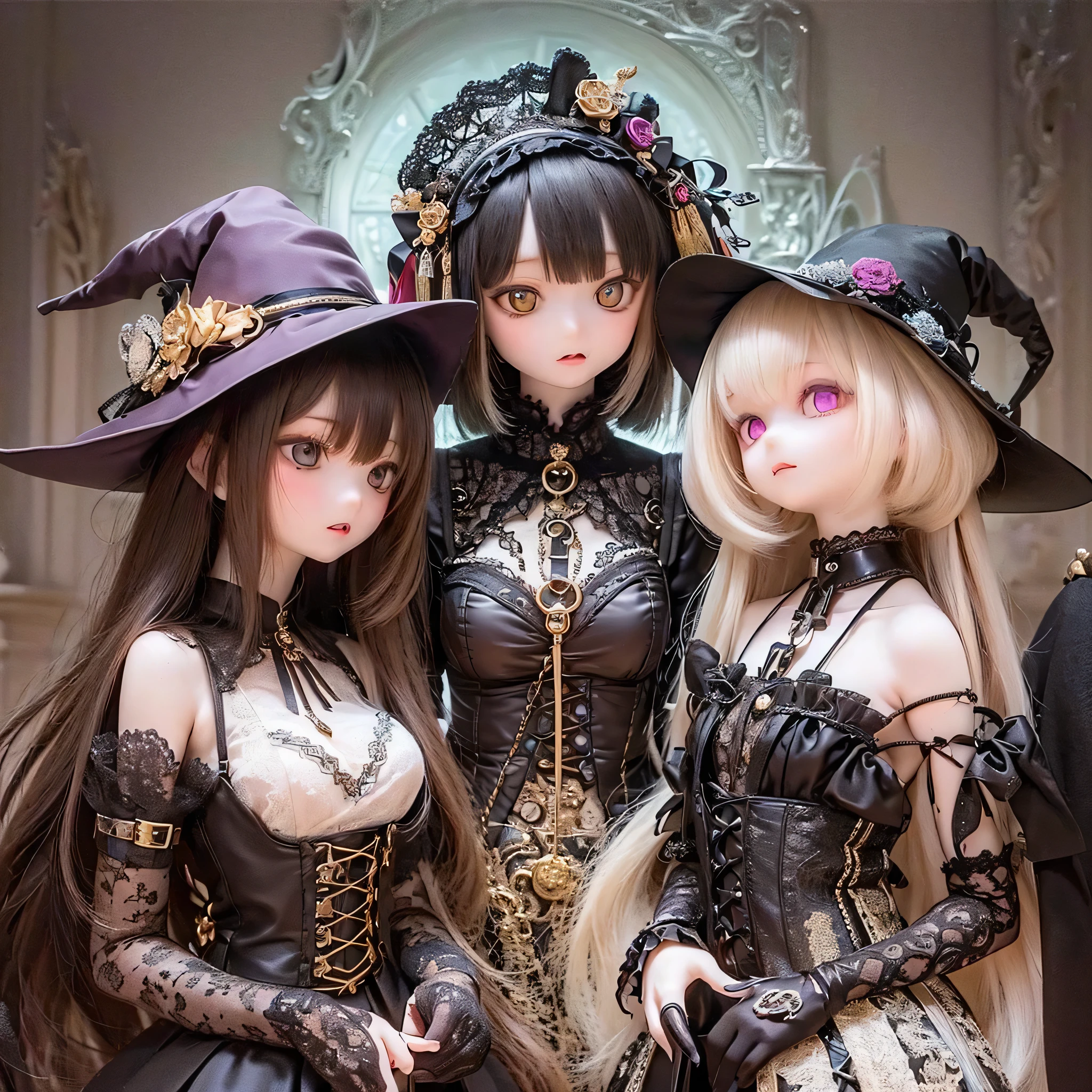 (highest quality,4K,8k,High resolution,masterpiece:1.2),beautiful detailed eye,length eyelashes,Beautiful lip detail,extremely detailed eye and face,(Vibrant colors,colorful,Contrast enhancement:1.1),dark atmosphere,spooky ambiance,Gothic style,Satanic in front,Devilish charm,(Fine art,shape:1.1),Digital Painting,dark fantasy theme,dramatic lighting,Ghostlyly beautiful,Detailed texture, (Horror, dark, Bad luckな) girl, (Gothic, Victorian) fashion, (Mysterious, Charming) vision, (pale, porcelain) skin, (length, Flowing) Black Hair, (elegant, Complex) Lace dress, (Bad luck, spooky) Shadow, (spooky, Otherworldly) background, (Illuminated by the moonlight, Haunted) garden, (Bad luckな, charmed〜Three Witch Sisters) forest, (elegant, Charming) stop temporarily, (dark, Mysterious) aura, (Mysterious, Supernatural) Powers, (Forbidden, Mysterious) mode, (charmed〜Three Witch Sisters, cursed) relic, (Twisted, bent) reality, (Charming, Ghostly) smile, (cold, bone-cold) silence, (elegant, Gothic) architecture, (Bad luckな, hypnotism) eye, (intense, dark) emotion, (Powerful, order) in front, (Bad luck, Bad luckな) atmosphere, (Spooky, Spooky) detailed, (Charming, charm) performance, (Satanic, Ghostlyly beautiful) shape, (elegant, spooky) composition, (Surreal, dream-like) scenery, (strict, Bad luckな) cloud, (magic, Mysterious) element, (charmed〜Three Witch Sisters, Ghostly) aura, (Shadow, Mysterious) shapes, (Haunted, Abandoned) Apartment, (Bad luckな, malicious) Shape, (Supernatural, Otherworldly) energy, (Ghostly, cold) whisper, (elegant, dramatic) stop temporarilys, (Mysterious, Mysterious) beauty, (Devilish, Charming) eye, (intense, Powerful) vision.Open your arms