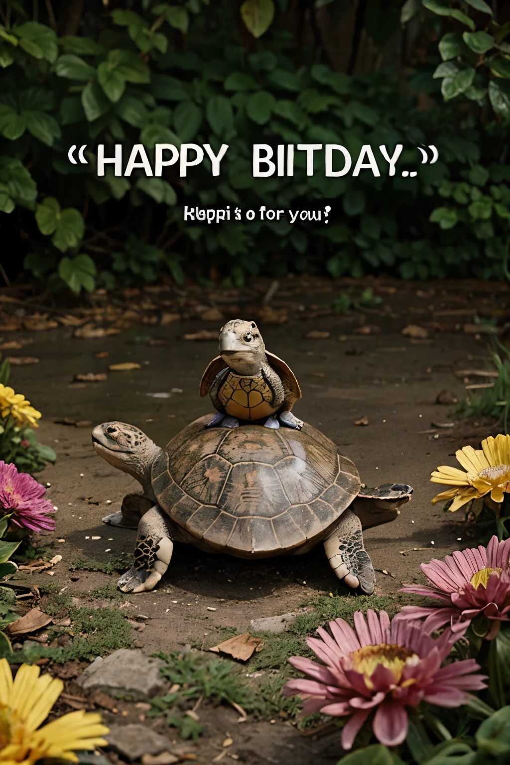 Turtle carrying happy birthday message to aunt