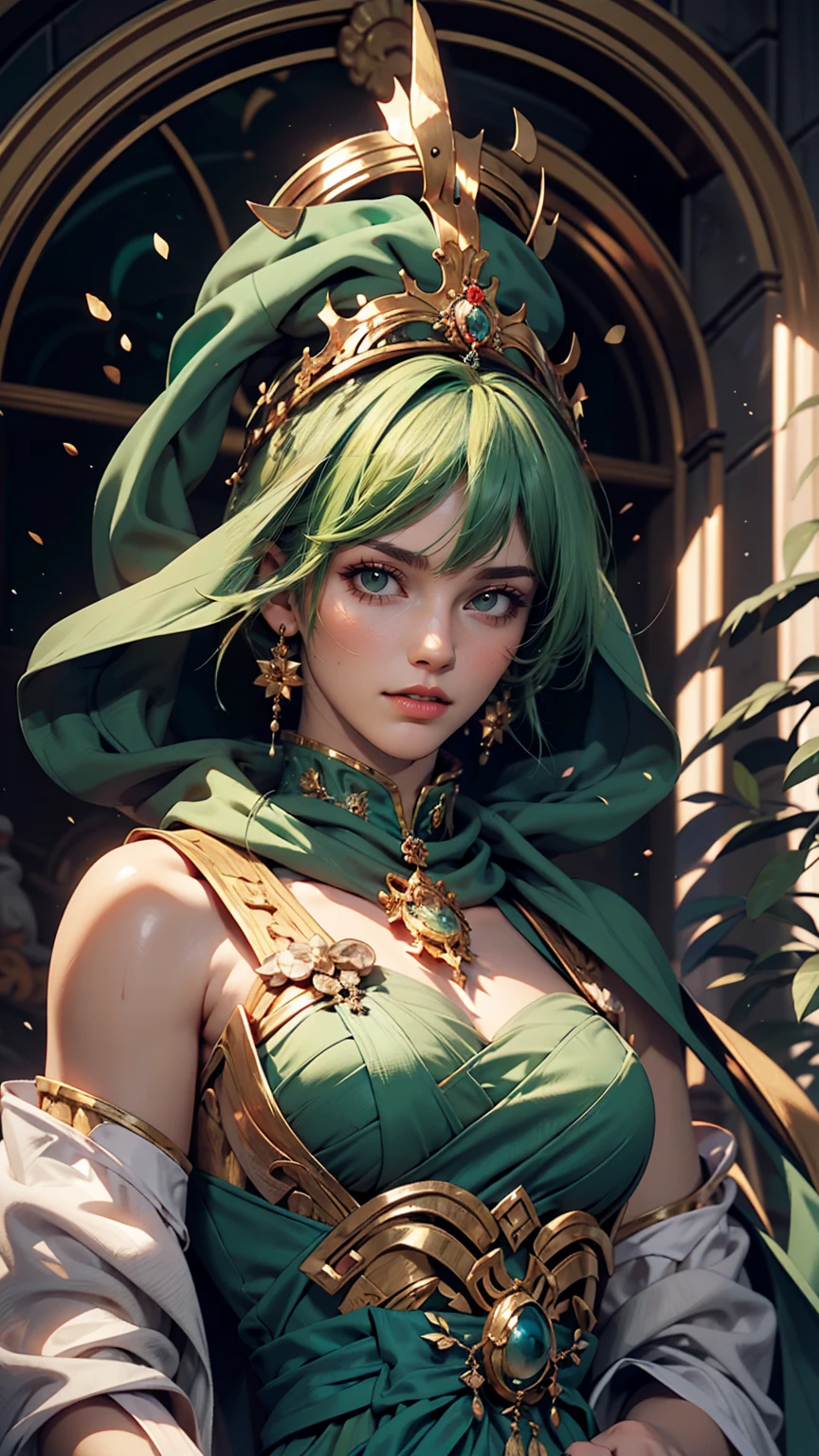 Woman in a blue dress with a long green scarf, Beautiful character drawings, Beautiful Fantasy Empress, by ヤン・J, style of ArtJam, ArtJam and ruan jia, extremely detailed ArtJam, trending ArtJam, ArtJam. Anime illustration, ruan jia and ArtJam, Inspired by Fuhua, ArtJam detailed