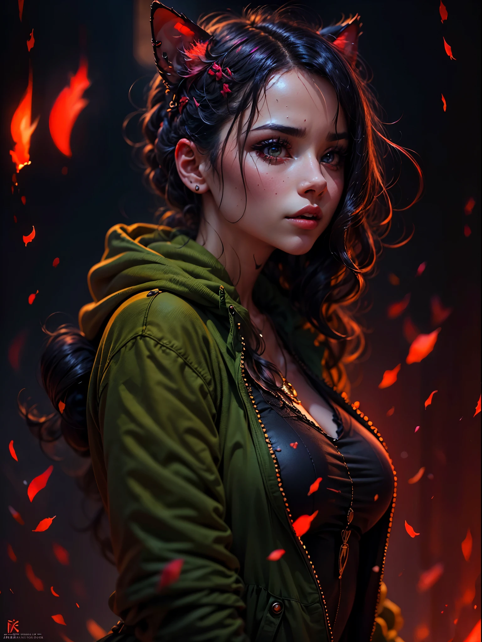 una chica vampiro junkotvv cabello negro, ojos rojos, orejas de gato, cuerpo completo,dynamic poses,sudadera roja,Salpicaduras de sangre,arte detallado,luna llena roja,Noche de terror,cinematic light,(mejor calidad,4k,8K,high resolution,obra maestra:1.2),ultra detallado,(realista,photorealista,photo-realista:1.37),retratos,paisaje,horror,animado,Science fiction,Photography,artistas conceptuales,vivid colors,bokeh,Fiery red lighting.
