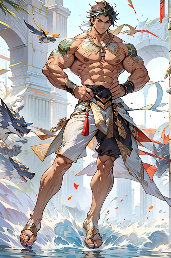 show off thick arms to the audience，closeup of arms，Shoulders exposed，Stout arms，A mais alta qualidade de imagem，Pessoas do sexo masculino，Child，1 menino，jovem e bonito，Shoun，cabelos brancos，Cabelo liso curto，Pele escura，Anime peito grande，anime wallpaper，sozinho，Foco Masculino，cuecas，Dilation of the pectoral muscles，capa vermelhirilha saliente，Fundo Urbano，Espalhe as pernas，sexy,(master part, best quality),meias brancas longaotas Red Martin，