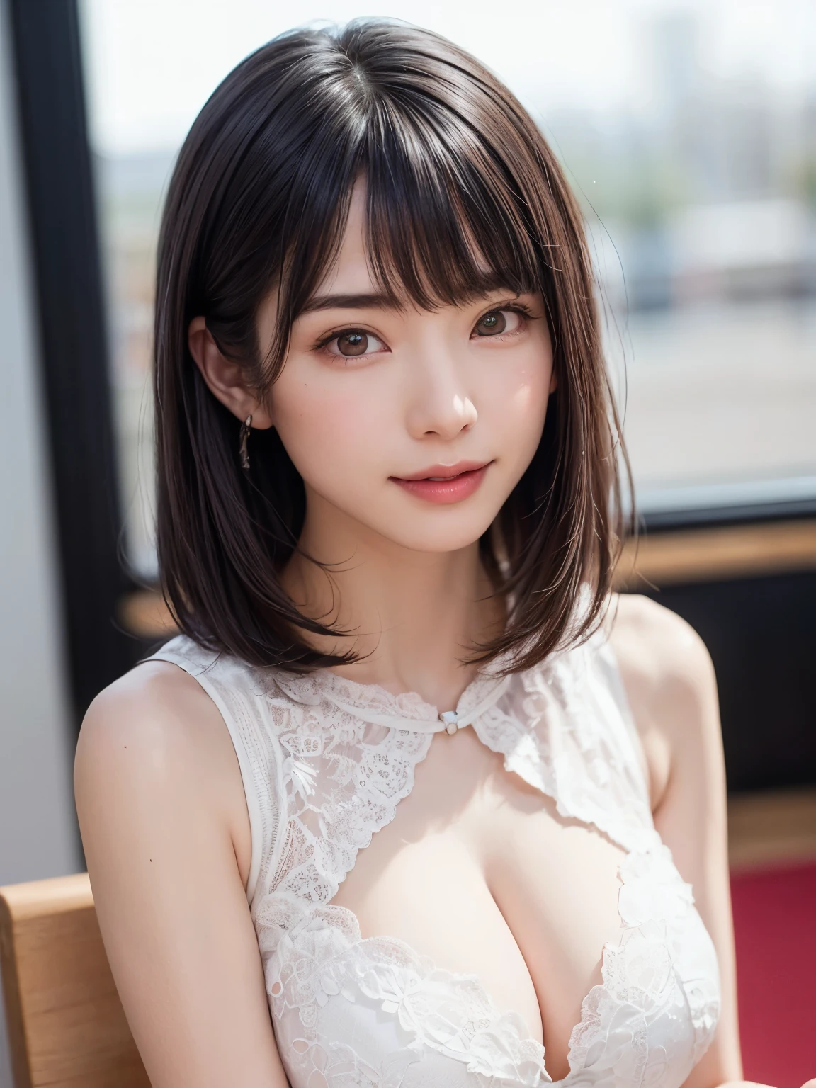 (software:1.8、masterpiece, highest quality),1 girl, alone, hyper Realistic, Realistic,Realistic, Looking at the audience, Light brown eyes:1.4,Brunette Short Bob Hair with highly detailed shiny hair, Brightly colored winter clothes, Lepangas:1.4), Outdoor, Mouth closed, Upper Body、big chest eye、eyelash、{Hugeな|big chest|Hugeなな|Mega} whole :2, chestの谷間:2、(((big chest eye、Short Bob Hair、Highlights from Students、Looking at the audience、She is very beautiful and cute、Show me your ears、Long neck、smile、Close your mouth and smile、Bangs and beautiful teeth)))、Ideal body type、(Nothing is drawn、Very beautiful pure white background:1.6)、美しいLong neck:1.4、(({Huge|big|Hugeな|Mega} chest, chestの谷間:2、Upper Bodyは服を着ていない:1.6))、(((Portraiture:2)))、Perfect Anatomy