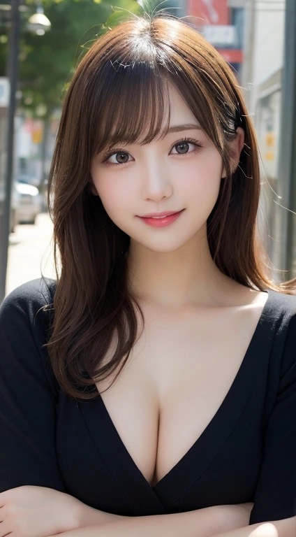 masutepiece, Best Quality, Illustration, Ultra-detailed, finely detail, hight resolution, 8K Wallpaper, Perfect dynamic composition, Beautiful detailed eyes, doress,Medium Hair, small tits, Natural Color Lip, Random and sexy poses,Smile,Osaka,20 years girl,Cute