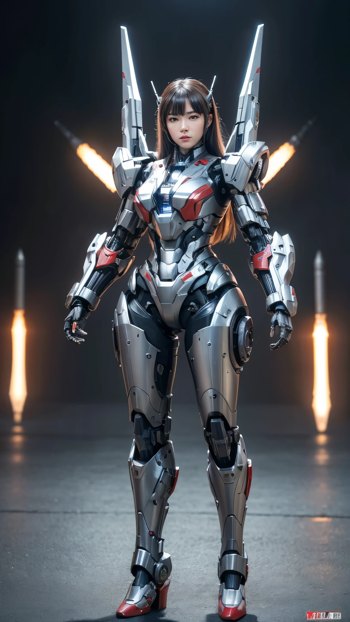  Super detailed, advanced details, high quality,  High resolution, 1080p, hard disk, beautiful,(war machine),Armor War,(Rocket Missile)Capture the big picture,beautiful,Mecha cyborg girl,battle mode,Mecha body girl,She is wearing a futuristic war machine weapon mecha,A powerful cyborg woman, sleek and futuristic, with advanced mechanical augmentations that enhance her strength and capabilities.