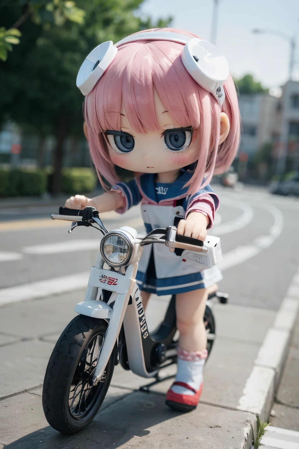 Photorealistic、Chibi Girl Doll（Presenting the appeal of electric bicycles）