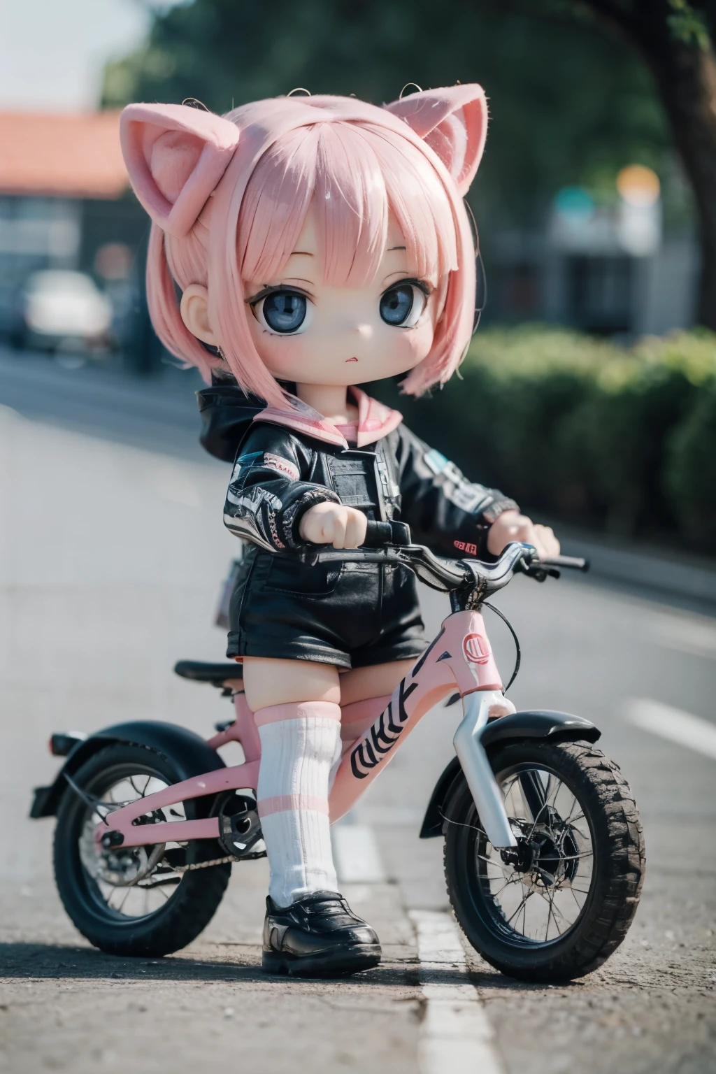 Photorealistic、Chibi Girl Doll(Presenting the appeal of electric bicycles)