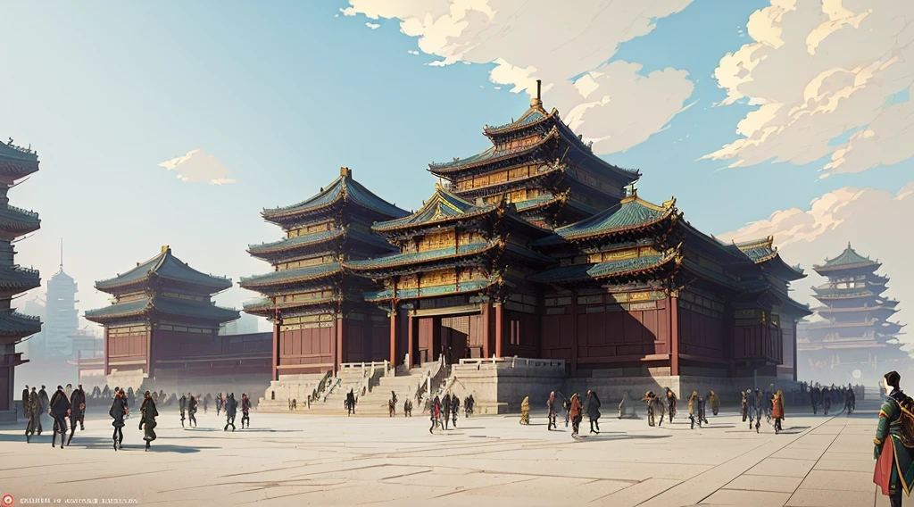 anime scene of a building with a lot of people walking around, cyberpunk chinese ancient castle, intricate ornate anime cgi style, beautiful render of tang dynasty, legend of korra setting, g liulian art style, krenz cushart and wenjun lin, artwork in the style of guweiz, lofi artstyle, rossdraws global illumination