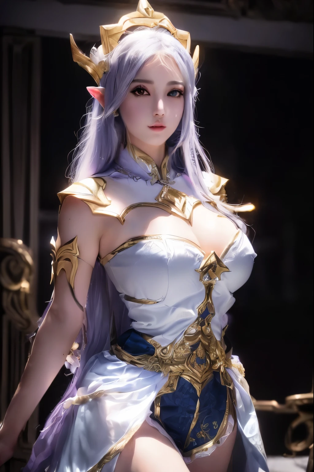 Arav woman in cosplay costume poses for photo, Beautiful and elegant elf queen, Portrait of zodiac girl knight, Gorgeous role-playing, From Heaven 2, anime goddess, Charming Elf Princess Knight, Irelia from league of legends, Canon eos r 6 shot, Elegant and charming role play, Beautiful fantasy queen, Irelia