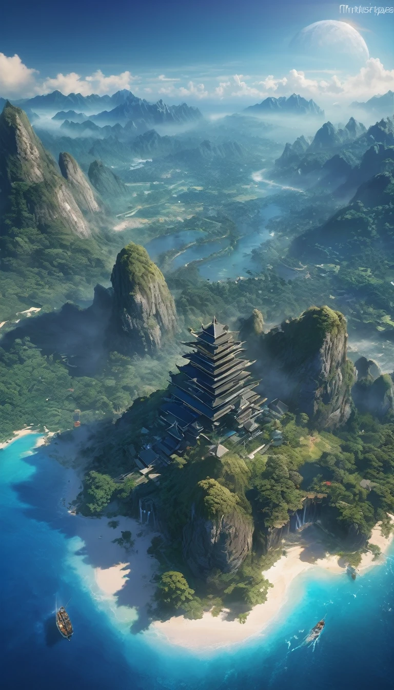 (masterpiece, best quality:1.2), (masterpiece, best quality:1.2), landscape, Aerial perspective, Tropical mountains, landscape indigo accent, myth, Movie,detailed, atmosphere,Backlight,epic, Movie, Concept Art, Painted landscapes, Beautiful scenery, Realistic lighting, masterpiece, high quality, Beautiful graphics, High Detail, ultra detailed, Movie lighting, High Dynamic Range, illustration, --v6