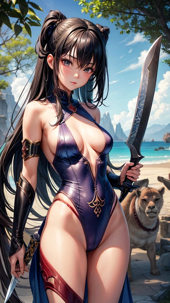 Beautiful Asian girl, 18 years old, Naked assassin girls, sexy lady, medium breasts, camel toe, hidden blade in hand,