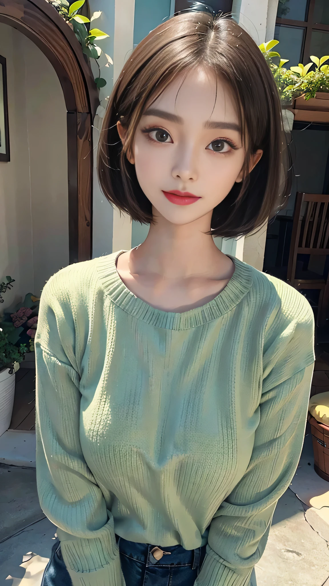 arafed asian woman Short hair and a green sweater, Young and adorable Korean face, Portraits of Korean female idols, beautiful young Korean women, Cute Korean Actresses, Short hair, South Korean actress, gorgeous young Korean women, Young and pretty Asian face, beautiful south Korean women, Korean symmetrical face, Girl cute beautiful face, Korean Girls, Korean women