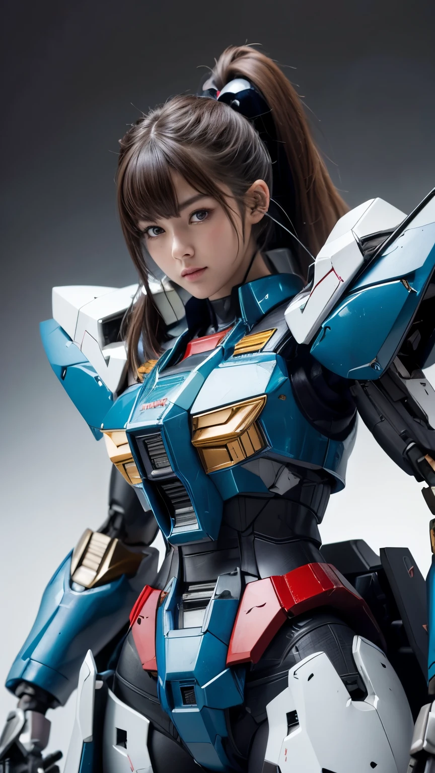 Textured skin, Super Detail, high details, High quality, Best Quality, hight resolution, 1080p, hard disk, Beautiful,(Gundam),beautiful cyborg woman,Mecha Cyborg Girl,Battle Mode,Girl with a Mecha Body,She wears a futuristic Gundam mecha,Fulll body Shot