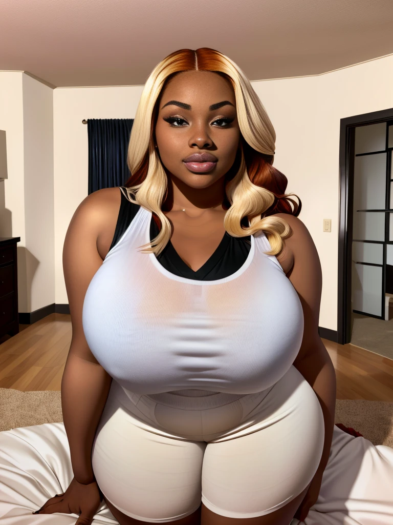 female、1 male、(european:1.2)、(blonde)、(Super beautiful)、(beautiful face:1.5)、30 year old womanl、gray blazer、(short skirt)、white shirt、large bedroom inside mansion (A single black man laying on his back, in-bed wearing shorts, in-center of composition) A diverse group of five young adult Americans, representing different ethnicities and characteristics, wearing yoga-pants and tank-tops, displays their unique beauty with perfect bodies, large breasts, wide thicc-hips, Among them, there are blonde young adult girls with auburn hair, emanating an air of natural elegance. Brown young adult girls with silky locks and a captivating sheen show off their exotic beauty. Also present are black young adult girls with stunning curly hair, highlighting their authenticity and cultural pride, (the women surround a singular BLACK MAN with short-hair, from all sides) (in a bed) the women kiss the singular Black Man, touch the singular Black man, masterpiece, high details, high quality, best quality.