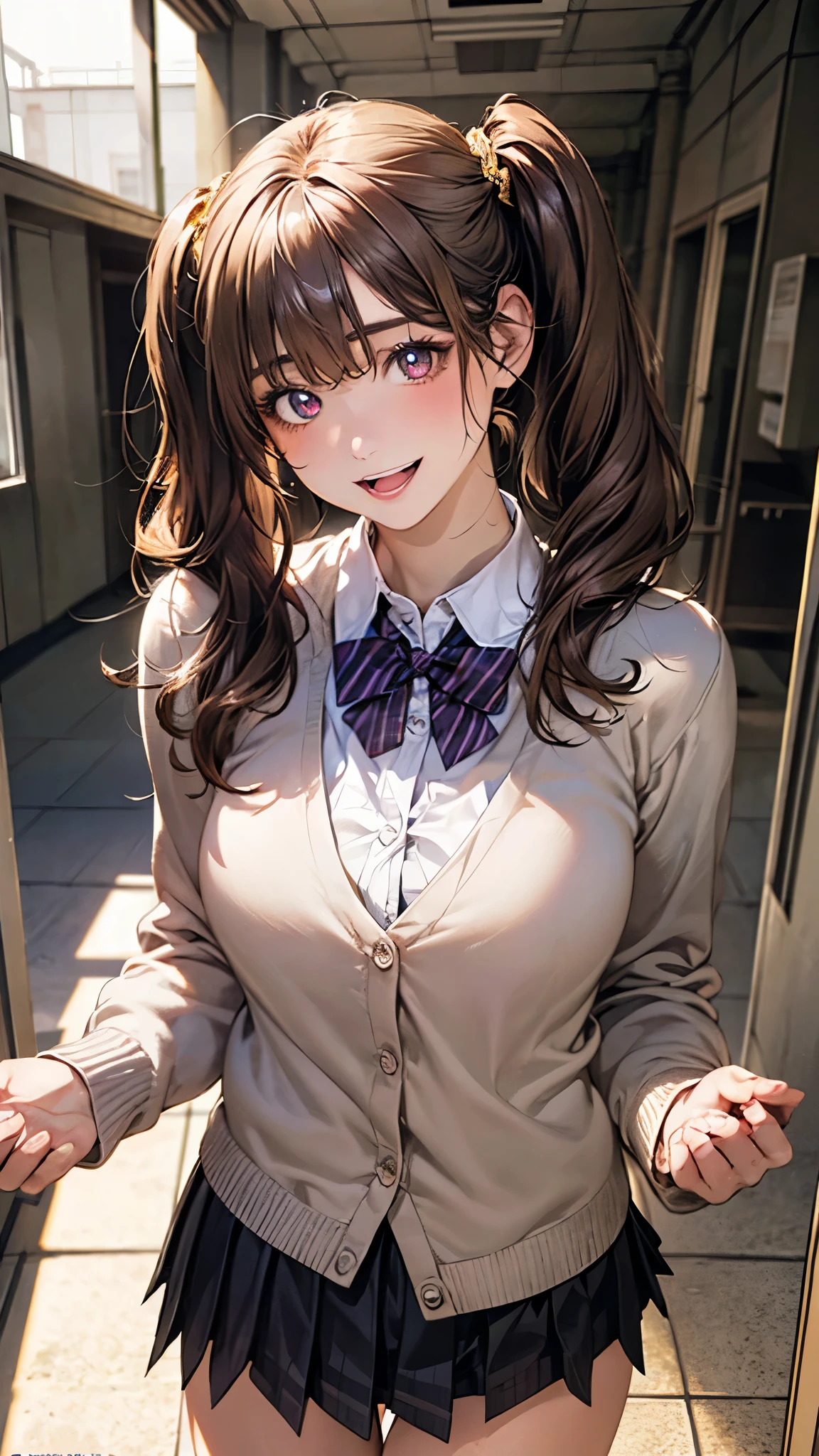 (masterpiece:1.2, top-quality), (realistic, photorealistic:1.4), beautiful illustration, (natural side lighting, movie lighting),
looking at viewer, (breast focus), (from above:1.1), close up, 1 woman, japanese, 22 years old, high school teacher, perfect face, cute and symmetrical face, shiny skin, babyface,
(long hair, half updo, dark, sidelocks. brown hair), swept bangs, marron eyes, (middle breasts, seductive thighs, big ass), piercings,
beautiful hair, beautiful face, beautiful detailed eyes, beautiful clavicle, beautiful body, beautiful chest, beautiful thigh, beautiful legs, beautiful fingers,
((grey jacket, close jacket, grey tight skirt, white collared shirt), brown pantyhose), purple neck ribbon,
(beautiful scenery), summer, evening, (office:1.2), standing, leaning forward, (lovely smile, upper eyes),