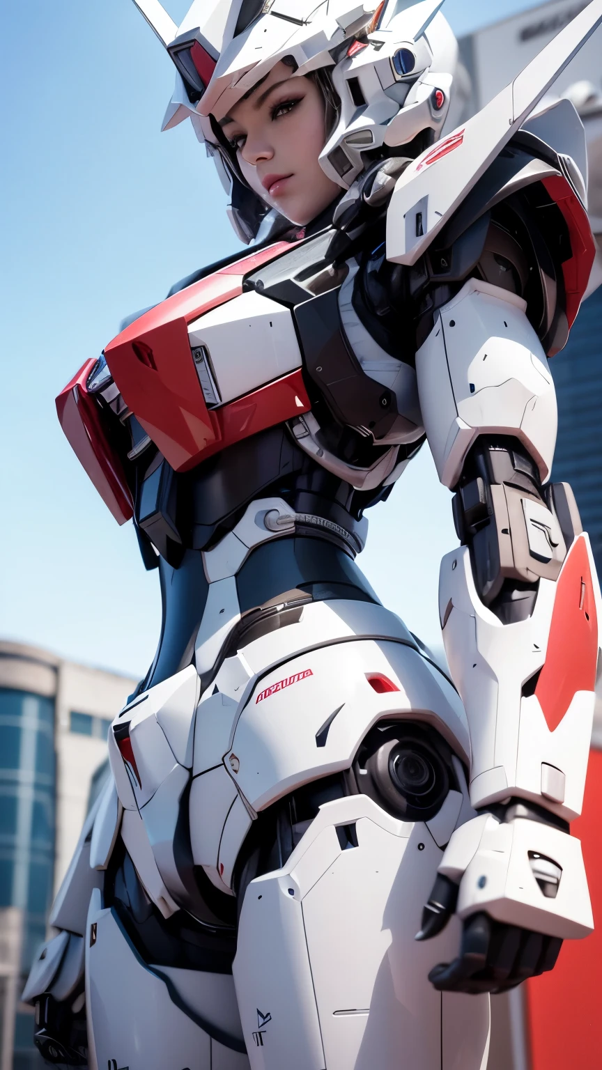 Textured skin, Super Detail, high details, High quality, Best Quality, hight resolution, 1080p, hard disk, Beautiful,(Gundam),beautiful cyborg woman,Mecha Cyborg Girl,Battle Mode,Girl with a Mecha Body,She wears a futuristic Gundam mecha