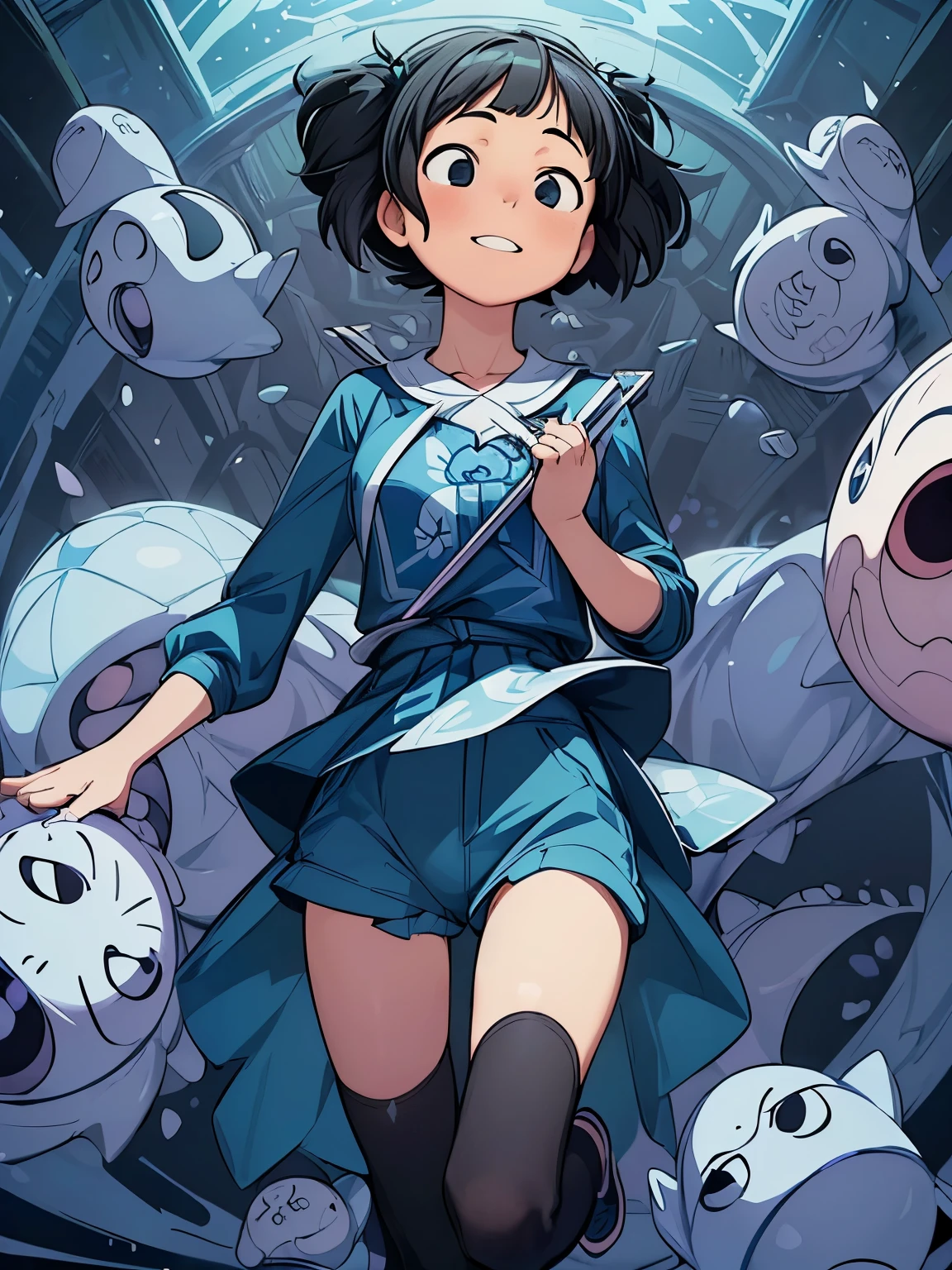 (masterpiece、highest quality、highest quality、Official Art、Beautiful and beautiful:1.2)、(One girl:1.3)Hatsune Miku、Twin tails,Big Breasts,(Trick Art:1.3), (Optical illusion), Wonder Painting, (Maurice Escher:1.2), (Maurice Escher), (Black Short Hair:1.3), (20-year-old woman), (Surreal), (Tabletop), (8KUHD), Beautiful woman, Laughter, (Wearing blue clothes:1.3), chest