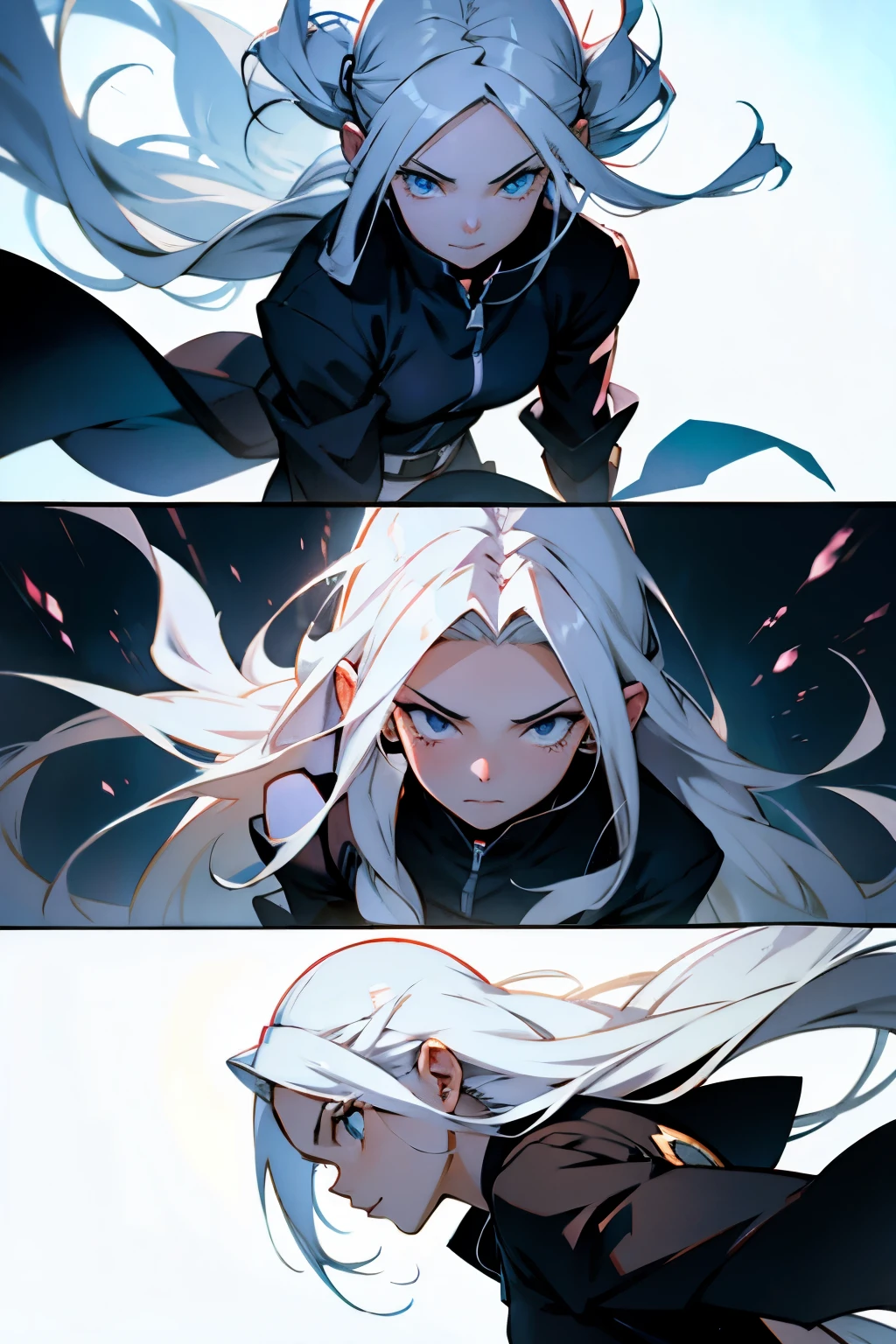 Anime girl with long white hair fighting a small evil girl full manga page