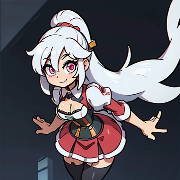 Big breasted anime girl, (corset dress: 1.2), (stockings), (Big smile), (whole body), (people々focus on), (Long white hair), (View from above), (Hair on one eye),Enchanting anime girl, Best anime 4K Kona-chan wallpapers, Attractive anime girl, 4k anime wallpaper, 4K Manga Wallpaper, Detailed digital anime art, Anime Best Girls, Beautiful Anime Girls, cyber punk, Detailed anime artwork, Beautiful and attractive anime women