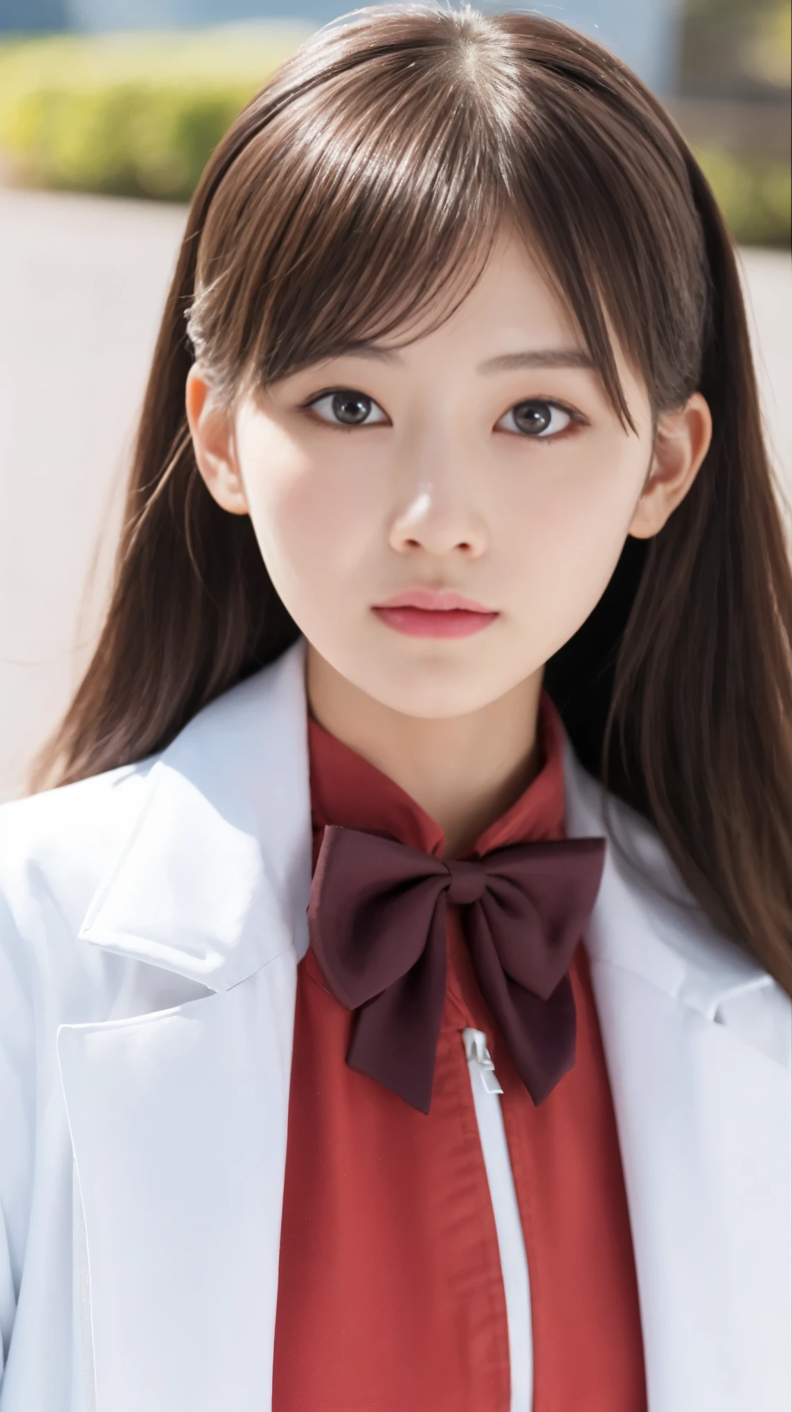 There is a woman with long hair wearing a white jacket and a bow tie., Korean Girls, Realistic young anime girl, Chinese Girl, Real life anime girls, Long Hair Anime Girl, Shirahime cut hairstyle, Cute natural anime face, Realistic Anime 3D Style, Beautiful Anime Girls, With a cute - lovely - face, Beautiful anime portraits, Beautiful Korean Women