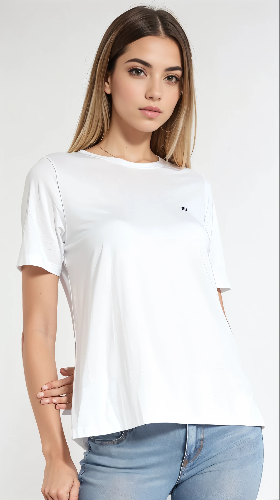 a woman wearing a white camiseta branca, camisetas T-shirt branca, camiseta lisa, Camiseta, camiseta, Manga curta, white Camiseta, white camiseta, complete view, Camiseta, roupas brancas, wet Camiseta