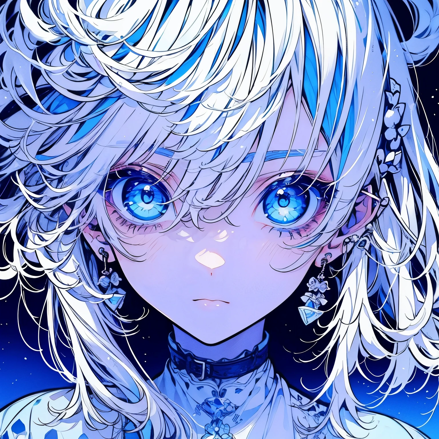 Monochrome eyes、Eyes with lots of white areas Light blue hair。man