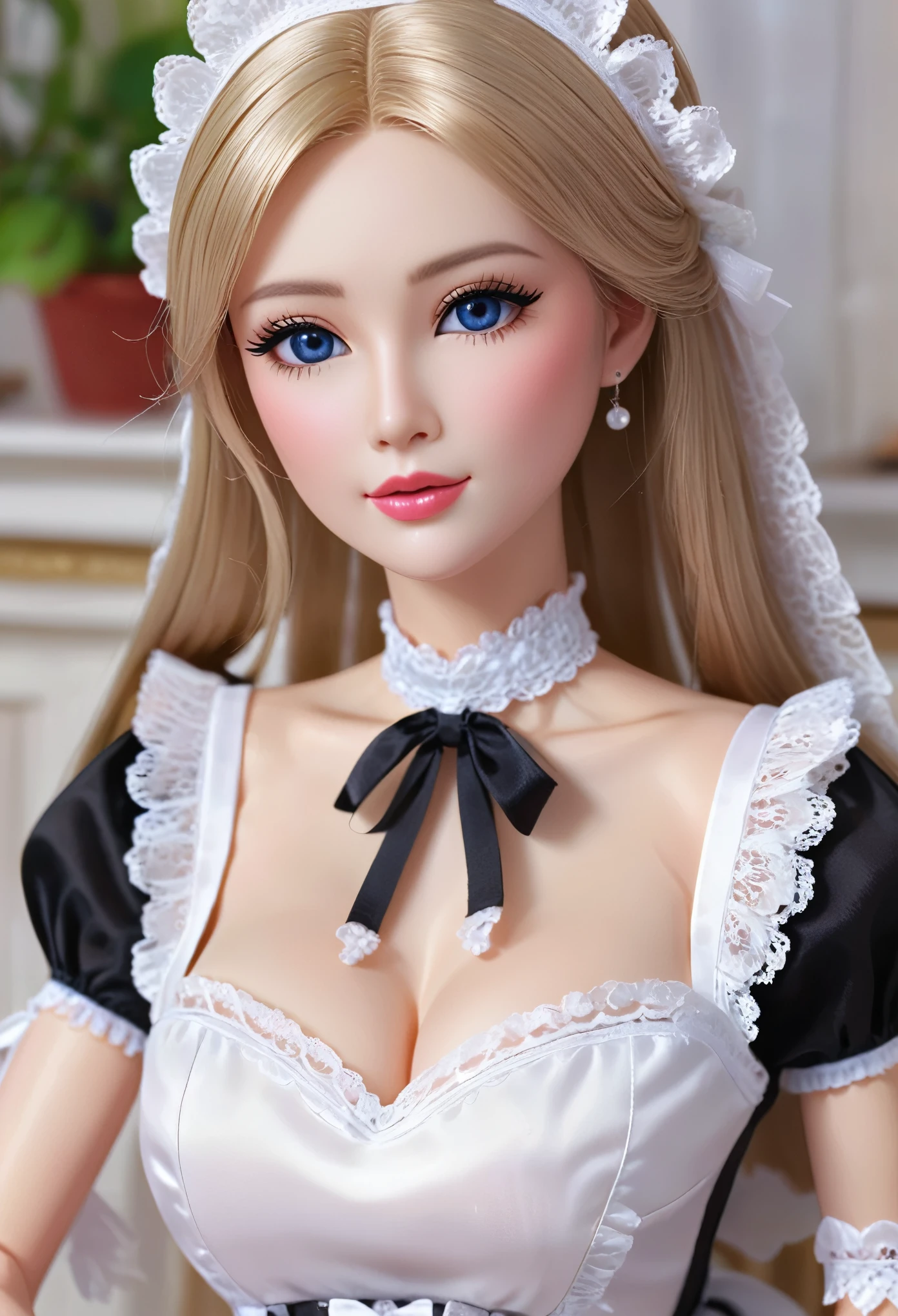 (masterpiece, best quality: 1.2),Barbie maid, ，Thin waist, thick hips, Exquisite eyes,， （（Maid clothes））（8K）（HD）