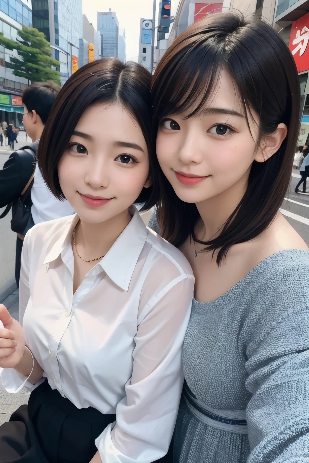 Cute 21 year old Japanese、Bright smile、Young men and women、Tokyo、Big city highly detailed face、Pay attention to the details、double eyelid、Beautiful thin nose、Beautiful woman:1.4、(short hair),Pure white skin、highest quality、masterpiece、Ultra-high resolution、(Realistic:1.4)、Highly detailed and professional lighting、nice smile、Young men and women、Happy expression、Full body image、Young couple、
Yamanote and Shitamachi　Enjoy Tokyo from downtown to uptown　Let&#39;s have fun with the Tokyo Asahi　With a flower-like smile like that girl　Hello, spring is budding　The willows of the moat bloom　Enjoy Tokyo with your young heart　Fun Tokyo Yamanote and Shitamachi　Tokyo is friendly, both in the downtown area and uptown　Kindness Tokyo Cute Seagull　It&#39;s bright at the harbor and on the river.　The window of the Accessories Building　When the sun sets, I hurry up　Burning with love, Tokyo is kind　Yasashiya TokyoYamanote and Shitamachi　I love both the downtown and uptown areas of Tokyo.　My beloved Tokyo, my familiar city　The subway descends into the night fog.　Exchange eyes on the stairs　The words you whisper are always　See you tomorrow, Tokyo dear　Tokyo, my loveTokyo, My Love Tokyo in the Daytime、