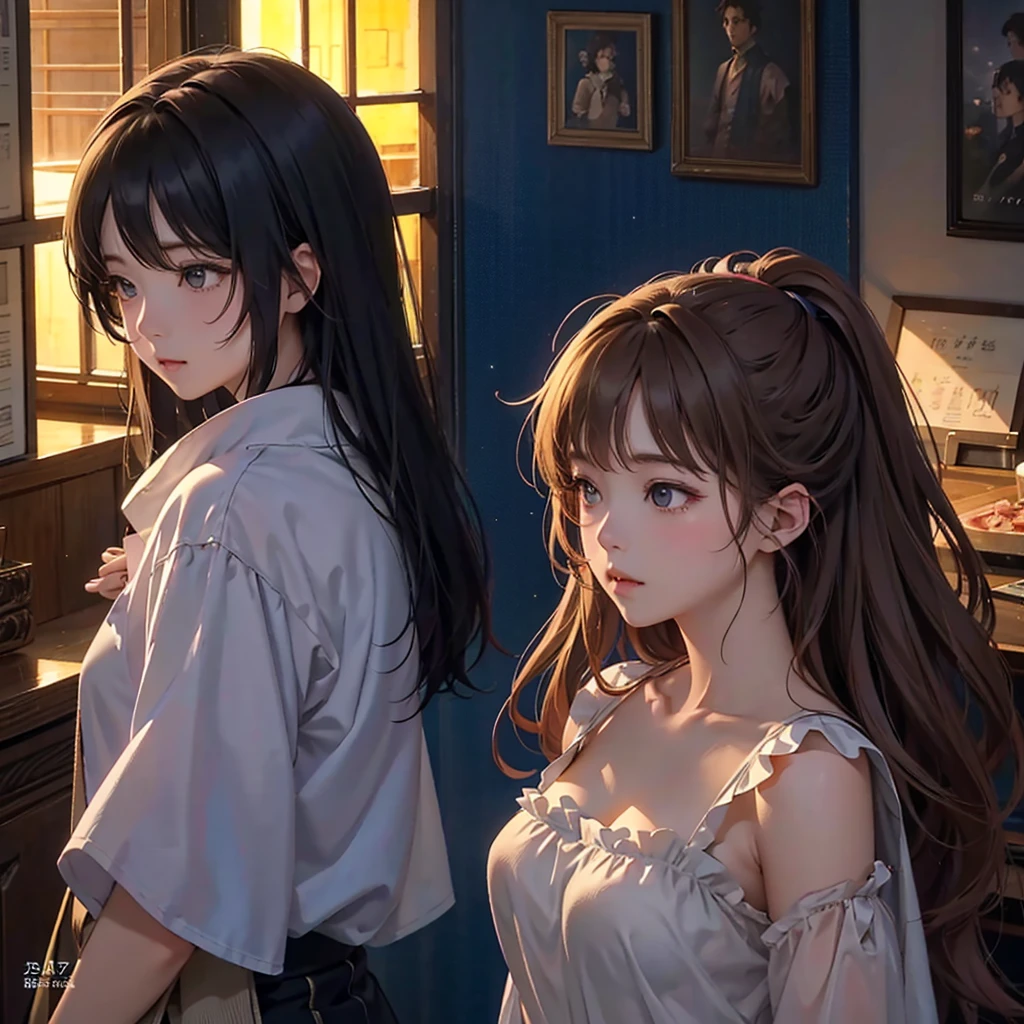 Soft Anime Style、highest quality、masterpiece、Official Art、16k、The best configuration、The best light source、Very detailed、so beautiful、Very detailedな目、A couple of men and women. The girl's hair is milky white with purple gradation at the ends.、Double braid、Black cyberpunk outfit with no fabric on either side of the waist、The boy has short white hair、Neon colored butterflies々is dancing、The frame is made of wisteria fractal art.、Purple LED joint lighting creates a fantastic effect。、There is、Wisteria flowers fluttering like snow、Cryptic Force、Inji、Purple eyes、Twin-tailed braid、Butterfly-elves、cloud,colorful