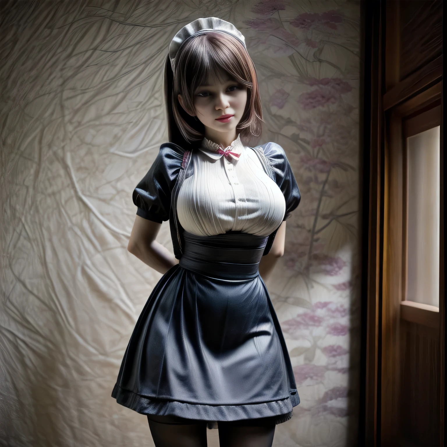 japanese milf wearing Maid Outfit, standing,