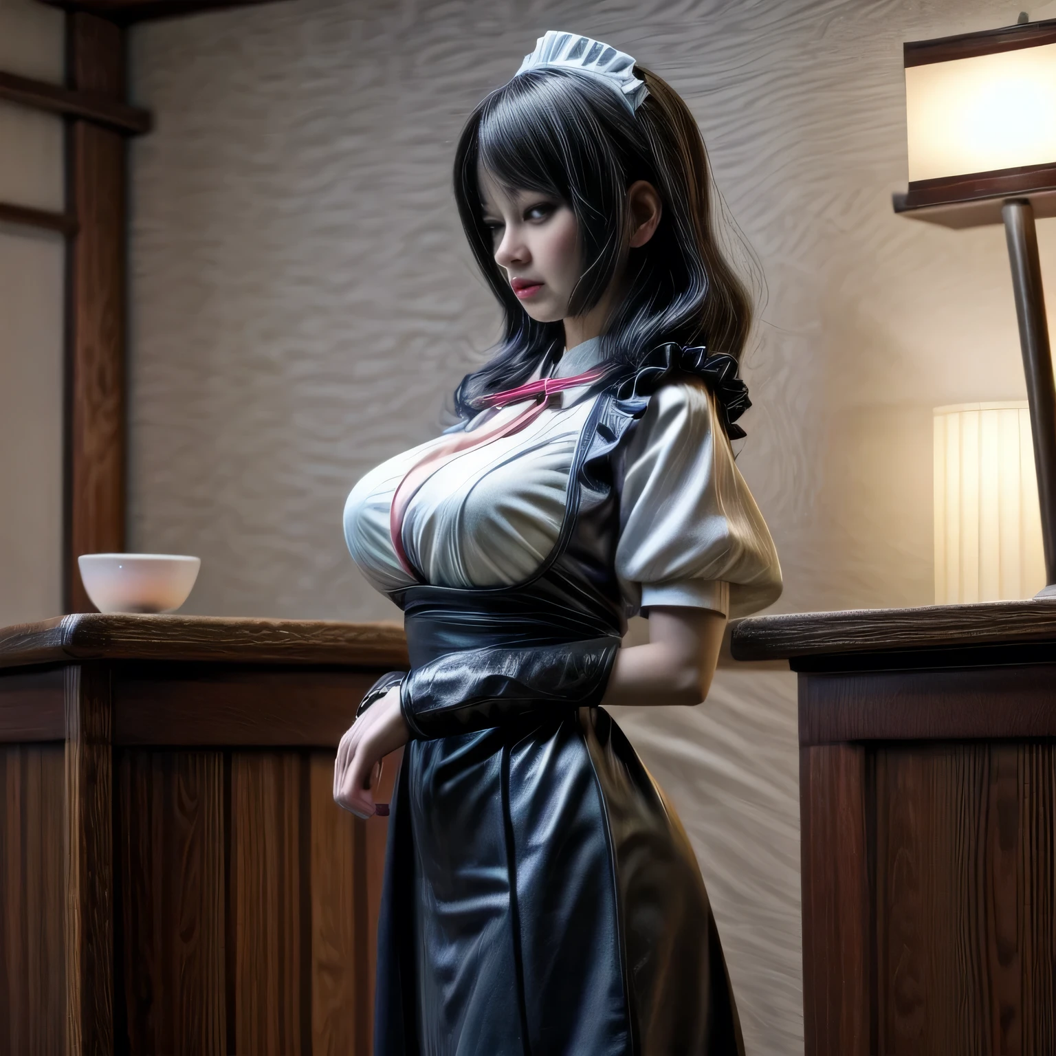 japanese milf wearing Maid Outfit, standing,