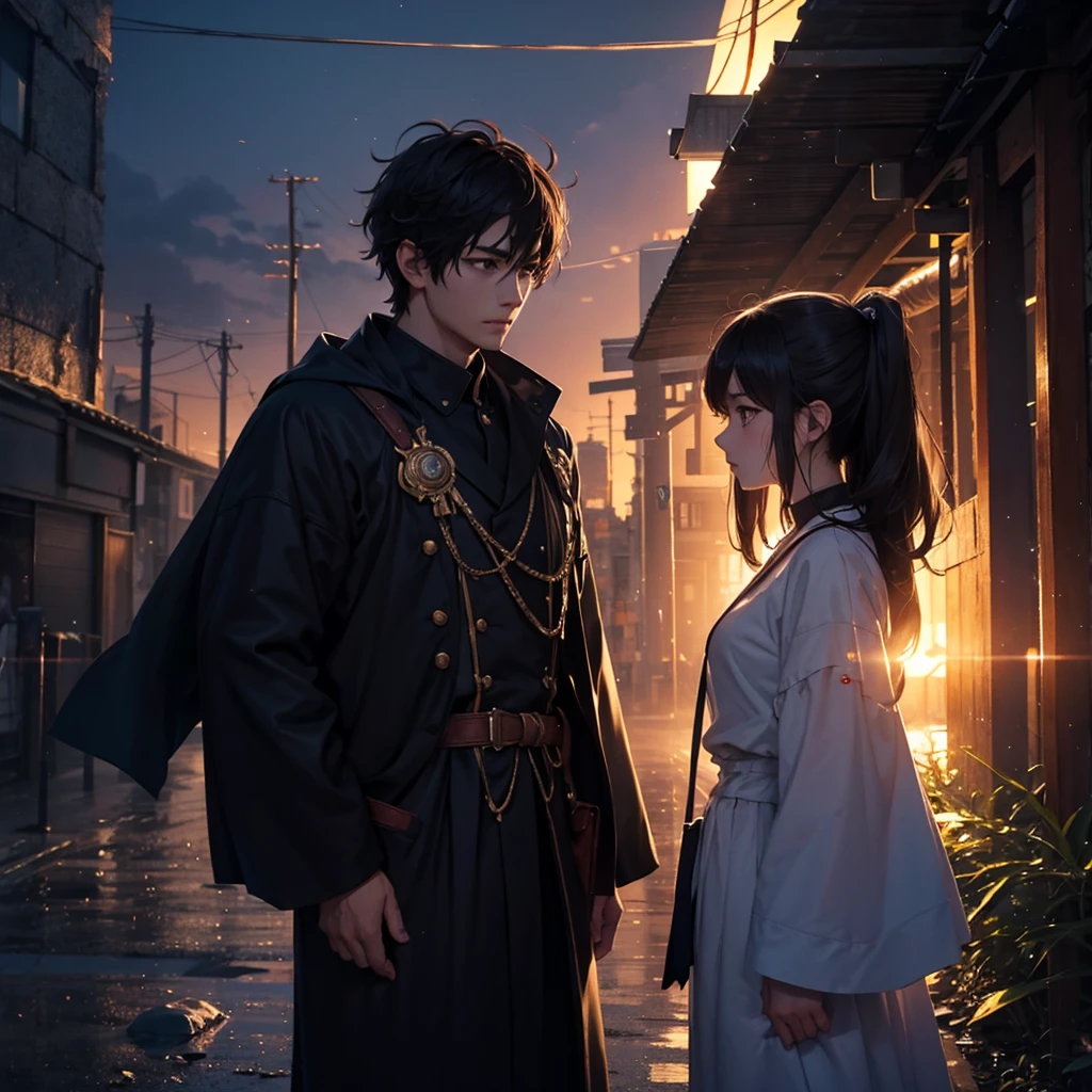 Soft Anime Style、highest quality、masterpiece、Official Art、16k、The best configuration、The best light source、Very detailed、so beautiful、Very detailedな目、A couple of men and women. The girl's hair is milky white with purple gradation at the ends.、Double braid、Black cyberpunk outfit with no fabric on either side of the waist、The boy has short white hair、Neon colored butterflies々is dancing、The frame is made of wisteria fractal art.、Purple LED joint lighting creates a fantastic effect。、There is、Wisteria flowers fluttering like snow、Cryptic Force、Inji、Purple eyes、Twin-tailed braid、Butterfly-elves、cloud,colorful