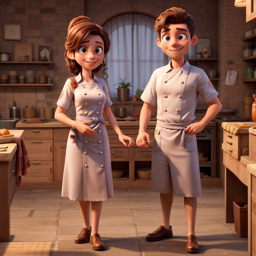 um casal feliz vestido de chefe de cozinha