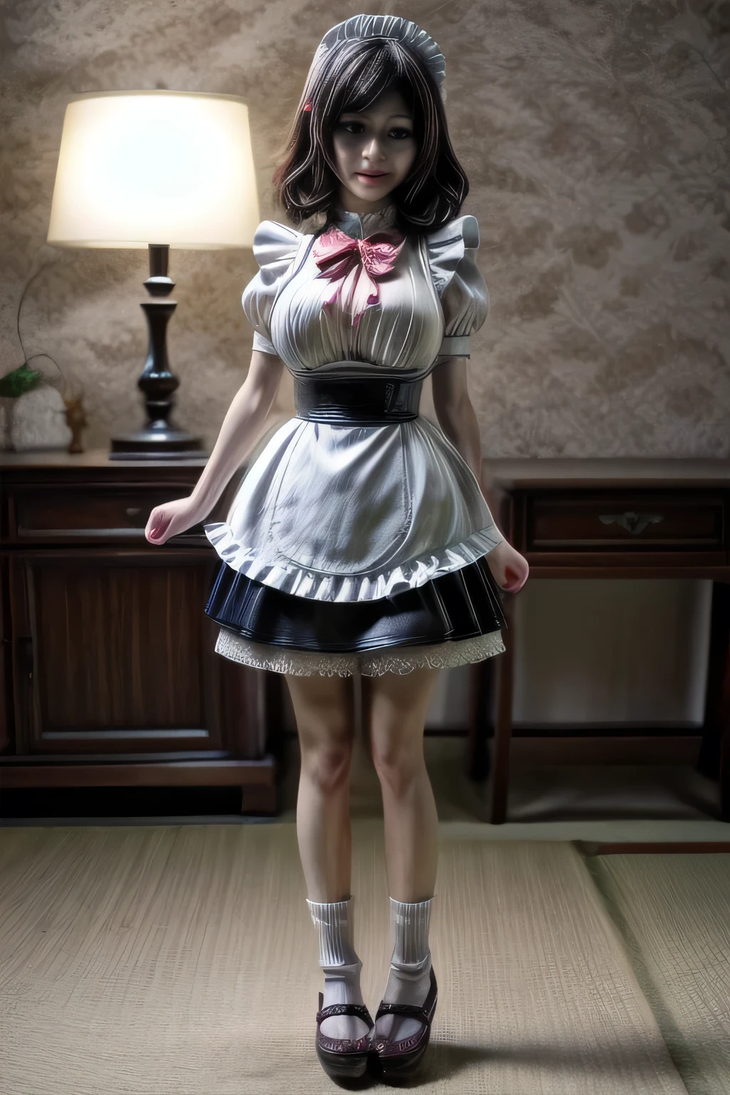 japanese milf wearing Maid Outfit, standing, full body shot