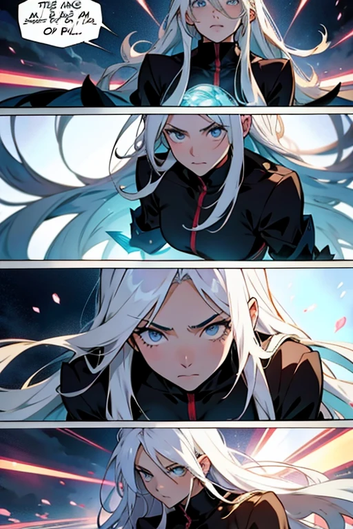 Anime girl with long white hair fighting her crush, manga panels with dialogue 