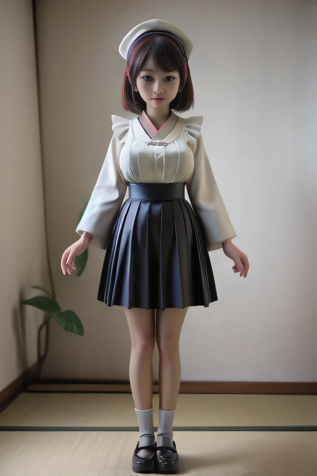 japanese milf wearing long sleeve middle skirt Maid Outfit, standing, full body shot