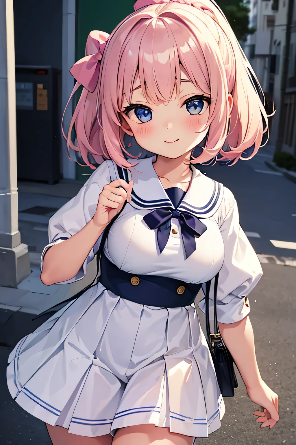 highest quality、High resolution、Detailed Background、(Beautiful face in every detail:1.4)、Anatomically correct、(Detailed facial expressions)、(Detailed eyes:1.2)、Teenage beauty、(Highly detailed face:1.4)、(Huge breasts:1.2)、Light color hair、Bobcut、ponytail、Braided long hair、well-groomed eyebrows、Perfect body line、A big smile、(Retro style street and girl:1.5)、Clean atmosphere、A picturesque scene、
Use a blouse with a sailor collar and frills、Pleated or flared skirts are recommended.、Matching accessories with frills will create a unified look.、Sailor blouses and skirts in pastel colors、Pink or Blue、The gentle colors such as lavender are cute.、Pair with white items for a clean look、cute