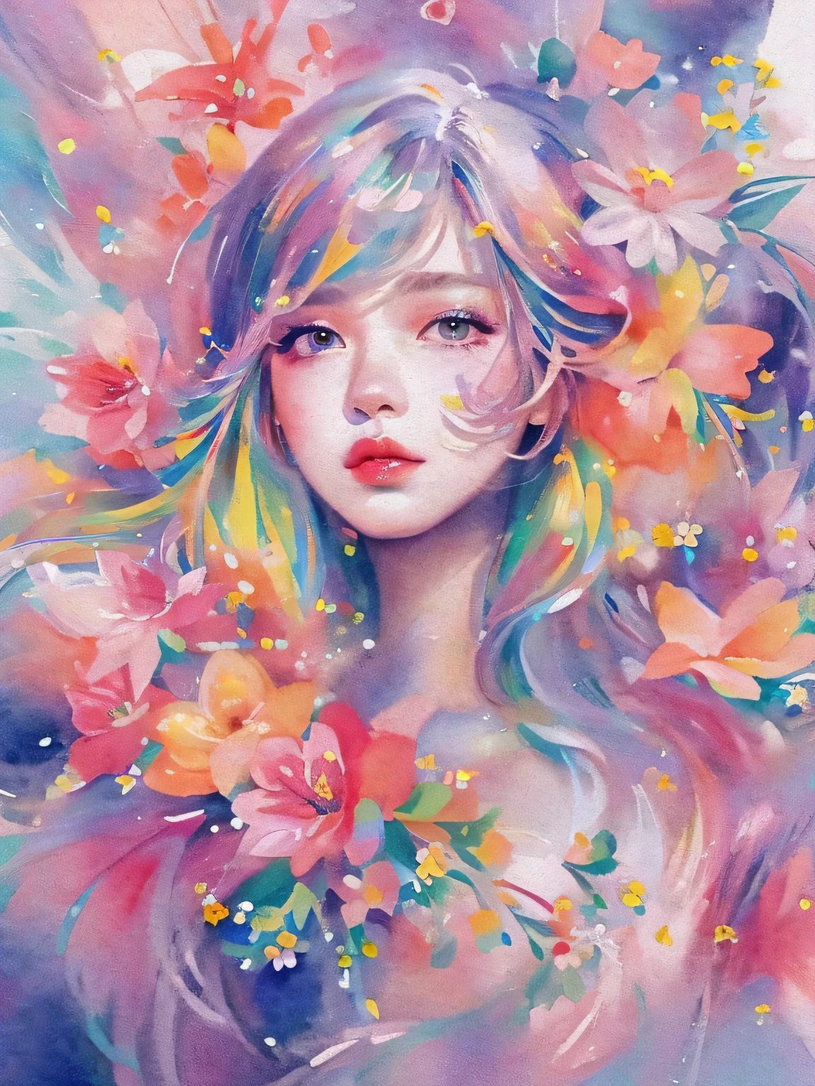 Momoko Sakura style、(((stylish fashion))), 8K Quality、Intense watercolor, Detailed watercolor art, Watercolor splash, Surreal, avant-garde pop art, Beautiful and expressive paintings, Beautiful artwork illustration, Very colorful tones, wonderful, Cool beauty, highest quality、Official Art, Vector art, Stylish design, (((The most beautiful girl))), (((highest quality))), HDR, ((detailed)), (((Doodle Art)), ((masterpiece)), ((Super detailed)), (((Colorful flowers))),(((Stylish))), Lips in Love