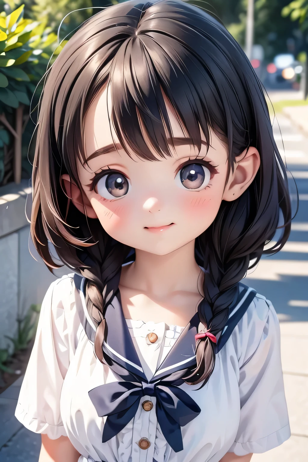 highest quality、High resolution、Detailed Background、(Beautiful face in every detail:1.4)、Anatomically correct、(Detailed facial expressions)、(Detailed eyes:1.2)、Teenage beauty、(Highly detailed face:1.4)、(Huge breasts:1.2)、Light color hair、Bobcut、ponytail、Braided long hair、well-groomed eyebrows、Perfect body line、A big smile、(Retro style street and girl:1.5)、Clean atmosphere、A picturesque scene、
Use a blouse with a sailor collar and frills、Pleated or flared skirts are recommended.、Matching accessories with frills will create a unified look.、Sailor blouses and skirts in pastel colors、Pink or Blue、The gentle colors such as lavender are cute.、Pair with white items for a clean look、cute