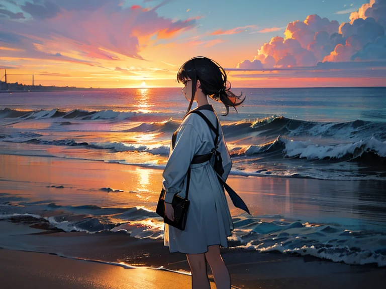 Girl Looking At The Sea。Back view